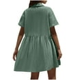 thumbnail image 7 of Women's Casual Cotton V Neck Button Down T-Shirt Dress Loose Fit Solid Color Short Sleeve Dresses Simple Comfy Tunic Dresses, 7 of 7