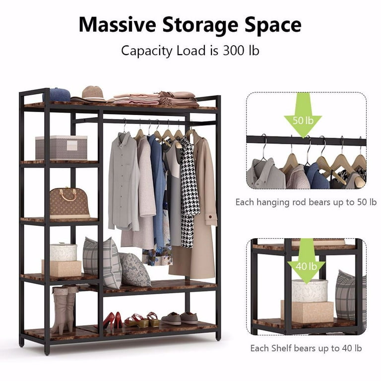 Freestanding Closet Organizer with 6 Shelves and Hanging Bar