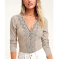 thumbnail image 3 of Bodysuit V Neck Lace Long Sleeved Pure Color Stylish Elegant Button Women Bodysuit For Party, 3 of 4