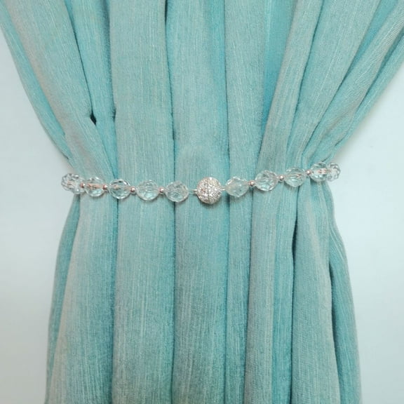Kumdkd Magnetic Curtain Tiebacks - Crystal Acrylic Beaded Drapery Holders (16.5", No Drill Needed, for Sheer/Blackout Curtains)