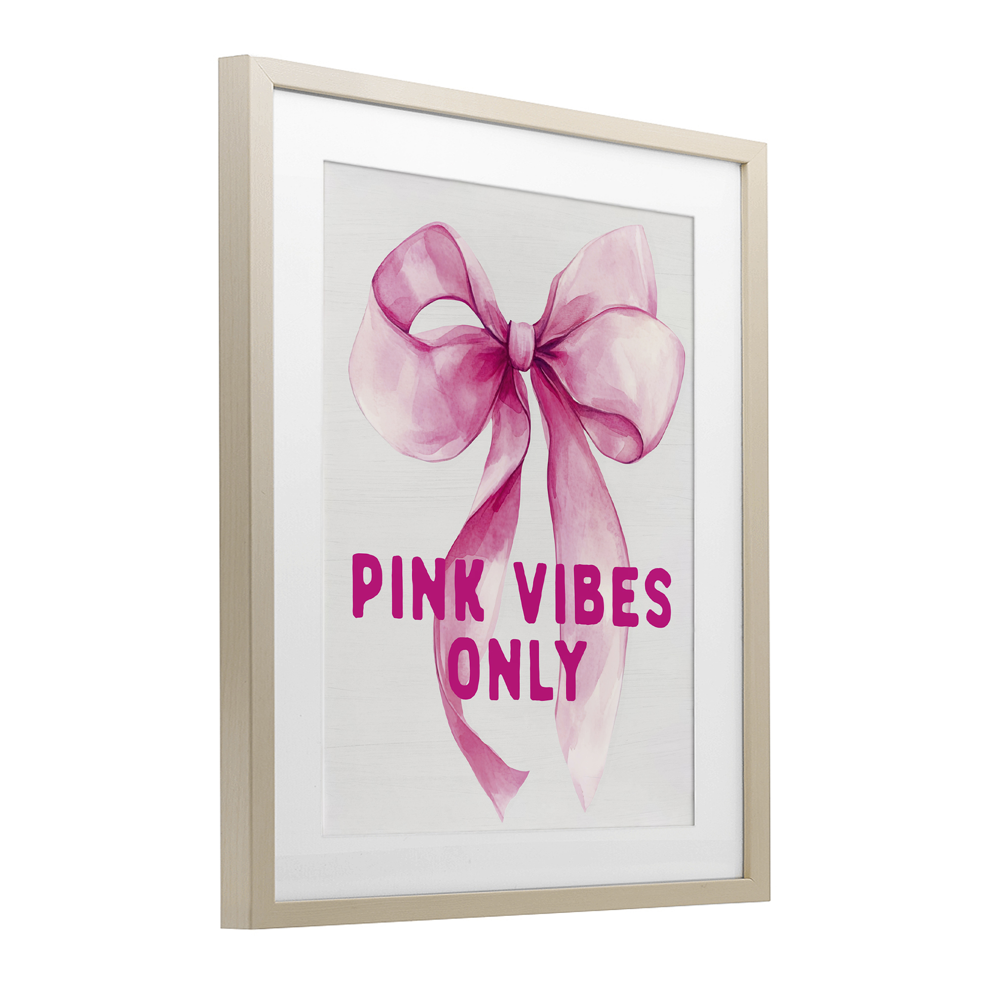 Girly Pink Vibes Only Birch Framed Print Under Glass, design by Lettered and Lined