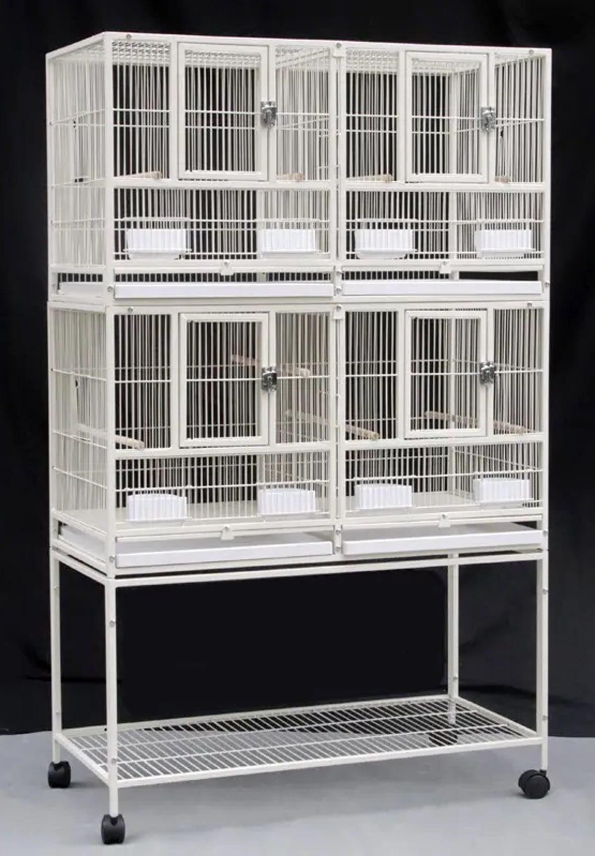Double Stacker Bird Flight Breeder Cage Center Divider Side Nesting Box Doors Metal Bird Cage with Rolling Stand for Small Birds Lovebirds Finch Canaries Parakeets Cockatiels Budgies
