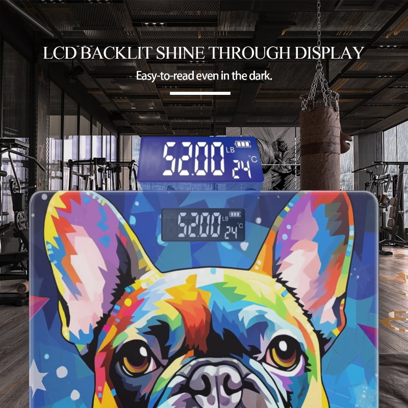 Bathroom Scale, Highly Accurate Digital Body Scale,Precisely Measures Weight up to 400 lbs-Colorful French Bulldog Portrait With Colorful Stars Background
