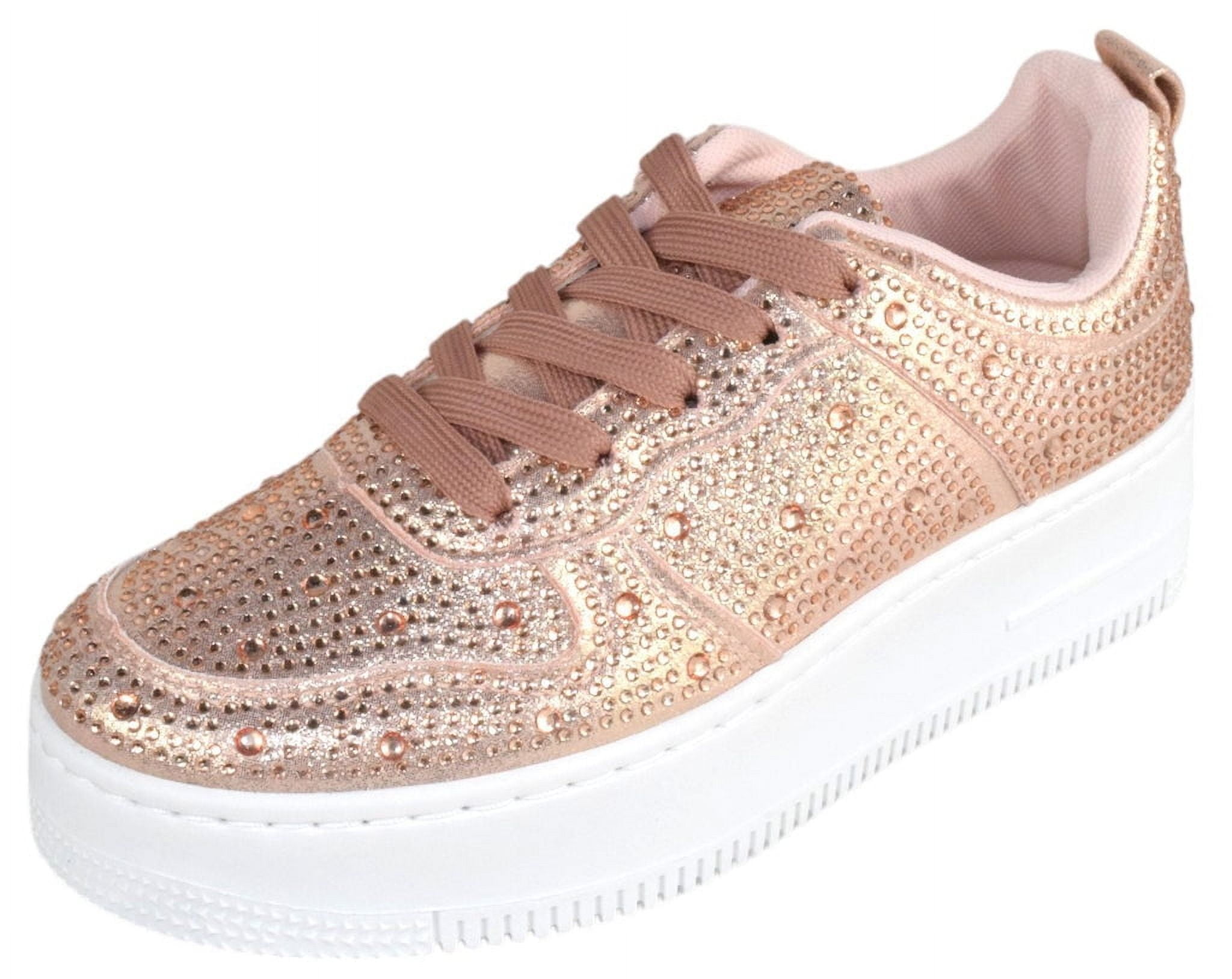 UUBARIS Women's Sparkle Glitter Tennis Sneakers, Dressy Rhinestone