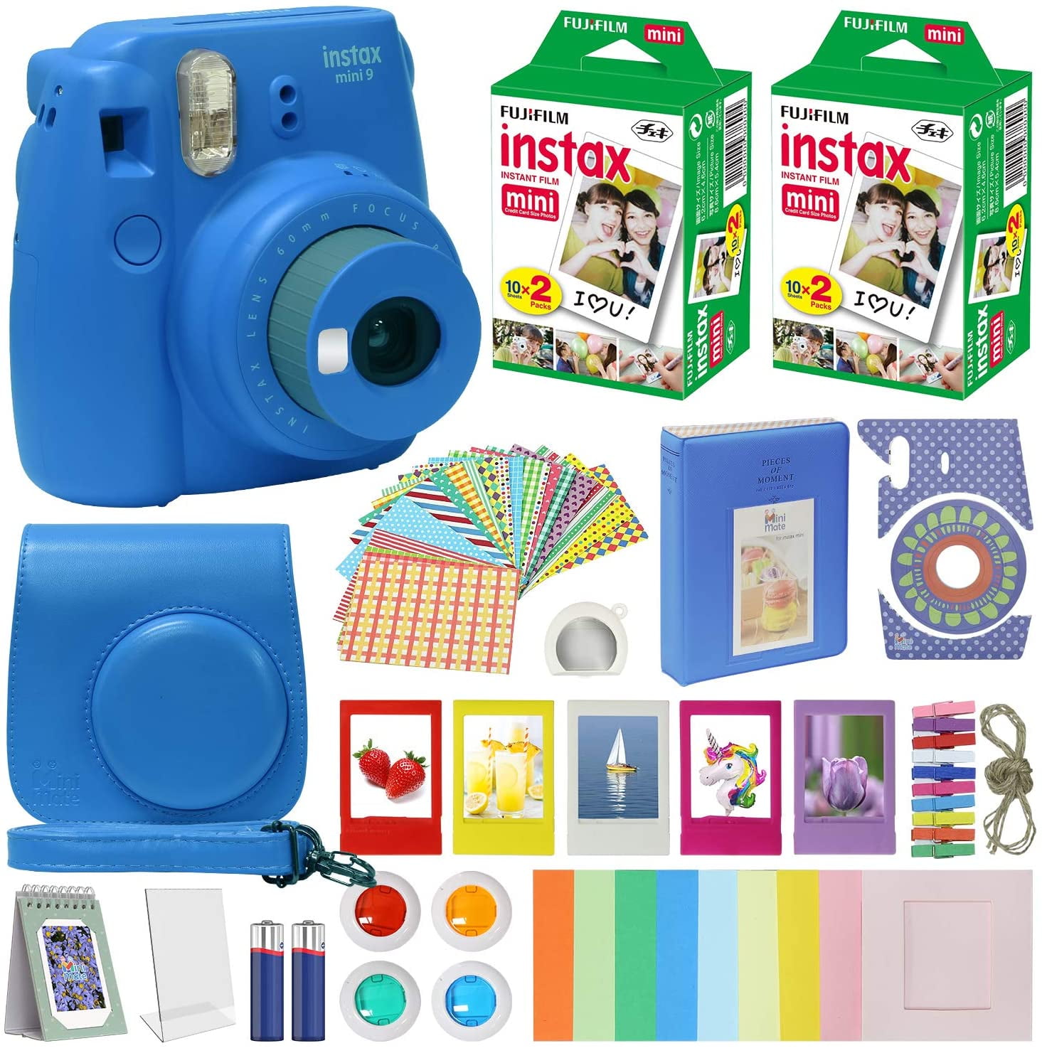 ontbijt Silicium Scheur Fujifilm Instax Mini 9 Fuji Instant Film Camera Cobalt Blue + 40 Film  Deluxe Bundle - Walmart.com
