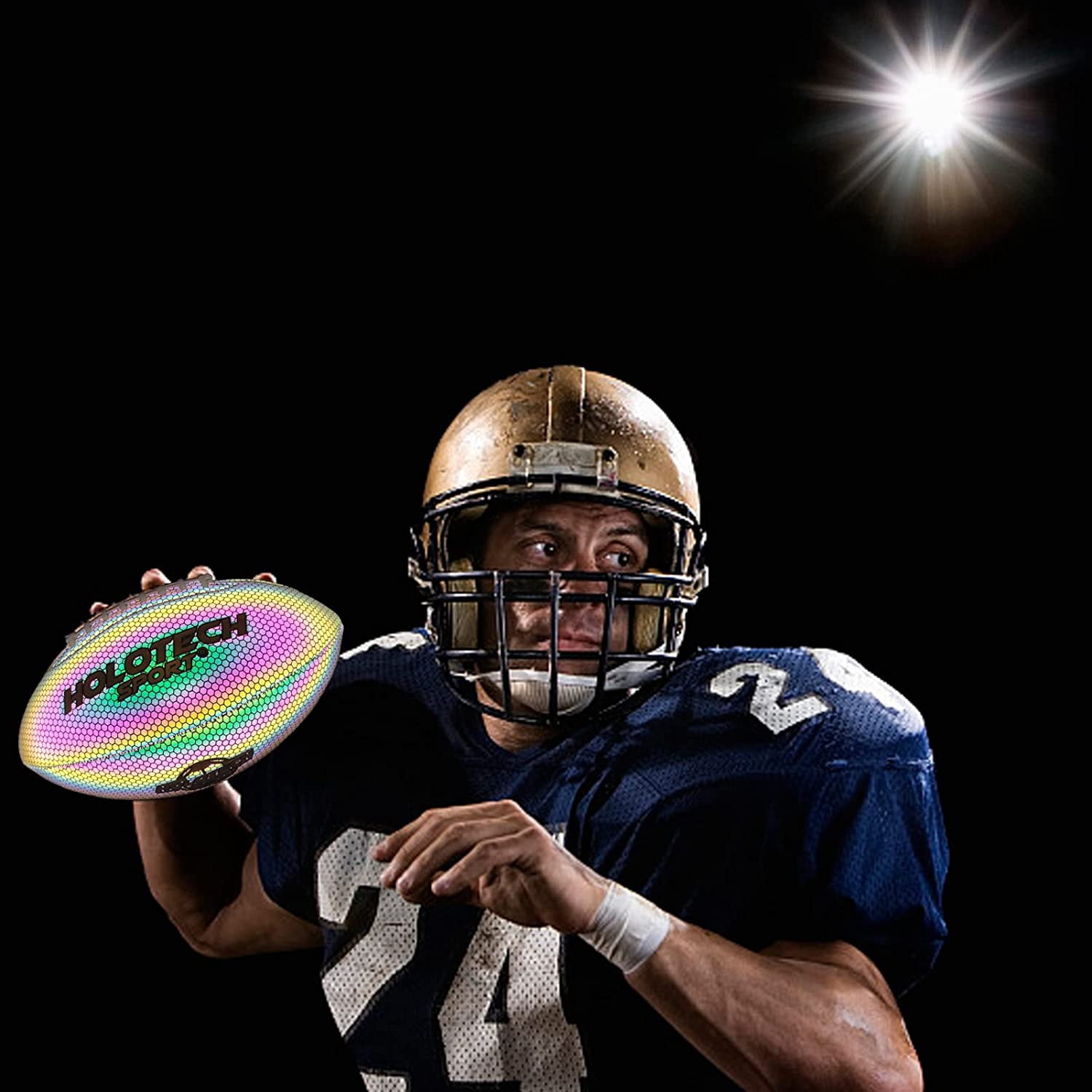 MILA CHIC Football, Holographic Football Size 9, Reflective Glowing Footballs with Pump for Kids, Teens and Adults - Leather Football Outdoor All-Weather