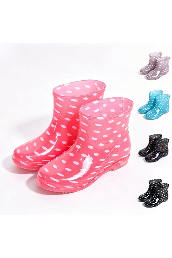 Women's Ankle Rain Boots, Short Tube Multi-Color Print Shiny PVC Waterproof Casual Shoes Multicolor 7