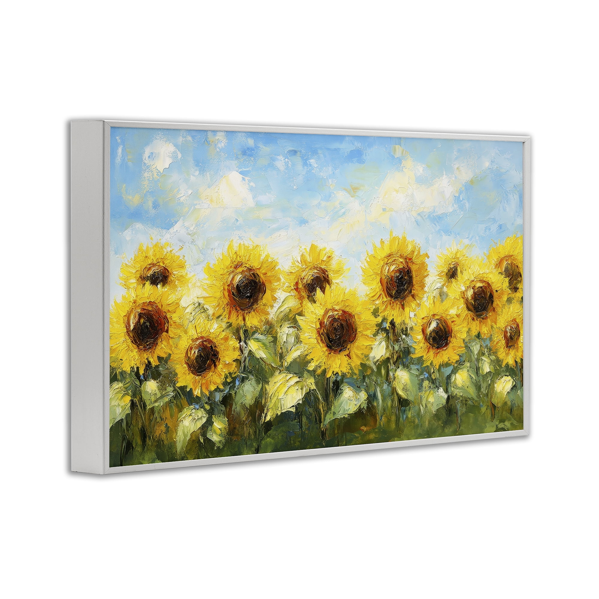 Stupell Industries Impressionist Sunflowers Horizon White Framed Giclee Art, design by Petal Prints Design