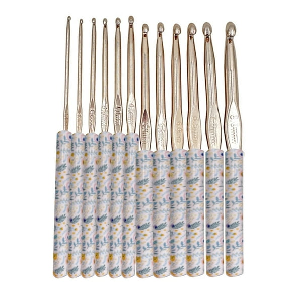 Alumina Crochet Hook with Beautiful Flower Prints 12Pcs for Household Sewing and Yarn Craft