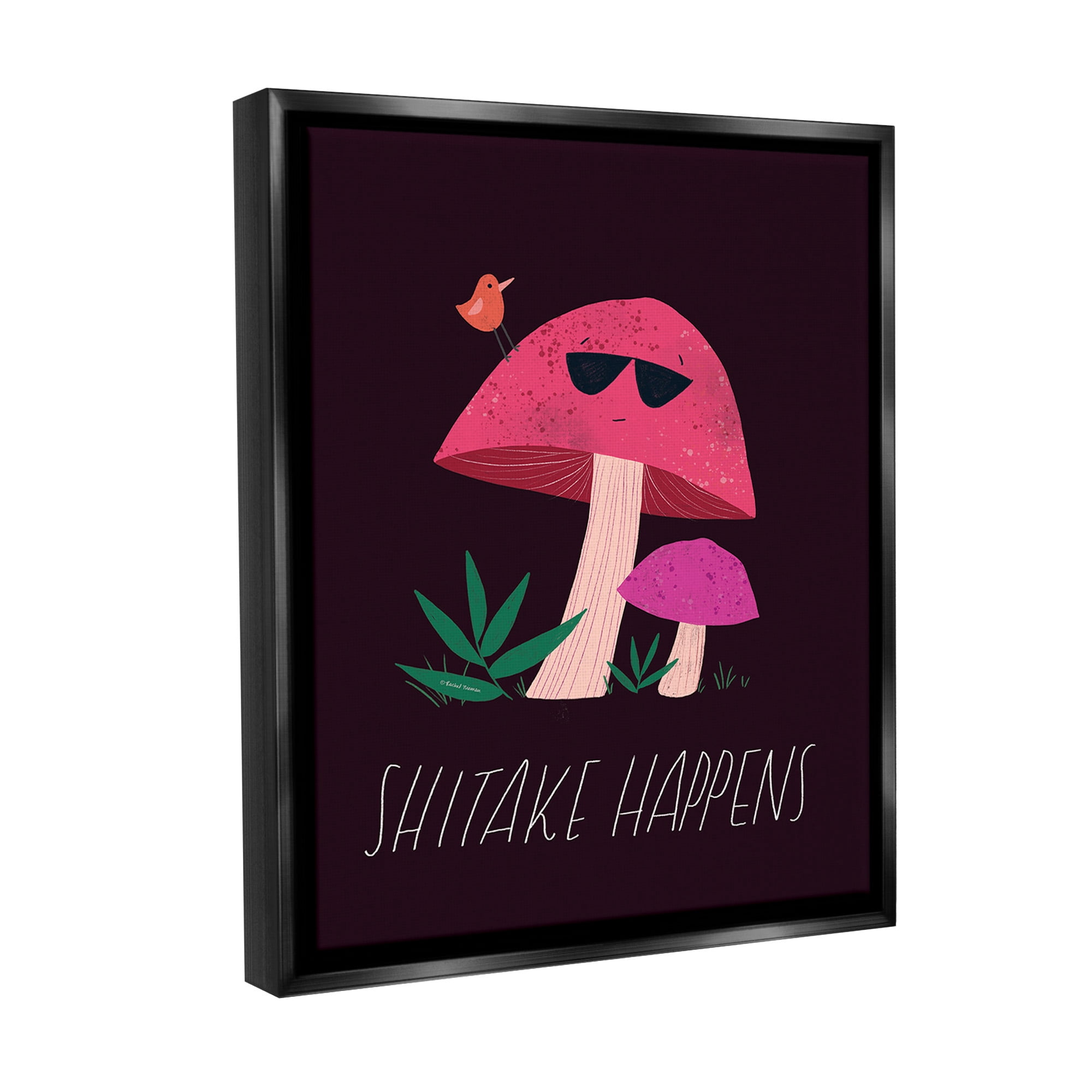 Stupell Industries Shitake Happens Mushroom Botanical & Floral Painting Black Floater Framed Canvas Art Print Wall Art, 17 x 21