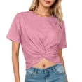 thumbnail image 1 of Rhuody Hauts pour Femmes T-Shirt à Manches Courtes Blouse de Couleur Unie Col Rond T-Shirt Court Tenue Classique Rose P, 1 of 5