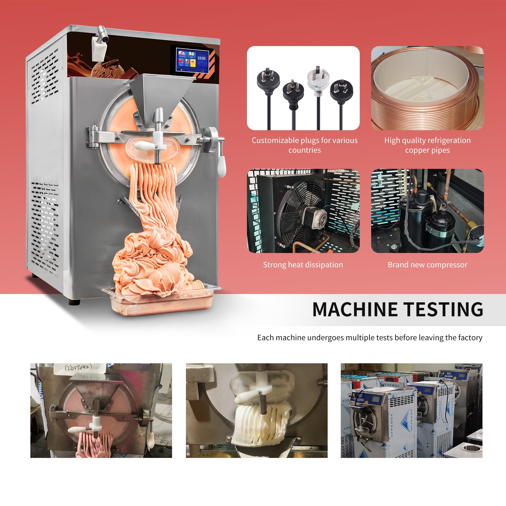 Mvckyi 13Gal/H Gelato Machine, Commercial 12L Hard Ice Cream Maker Batch Freezer Italian Ice Machine
