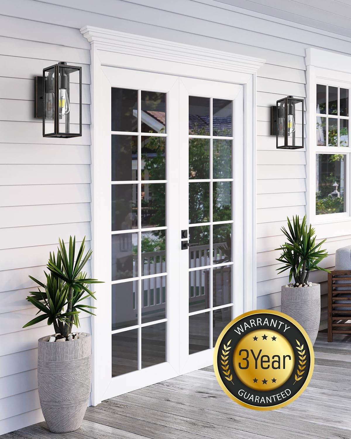 VIANIS Large Outdoor Wall Light Fixtures,Dusk to Dawn Outdoor Wall Lanterns,Anti-Rust Wall Mounted Lighting with Glass Shade, Black Wall Lamp with E26 Socket for Porch, 2 Pack