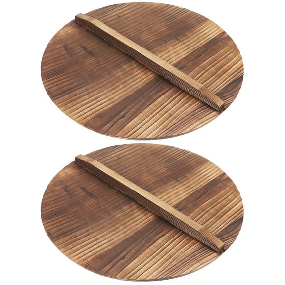 2pcs Wooden Pot Cover Wok Pot Lid Anti-Scalding Wood Baking Pot Lid for Cast Iron Wok (24cm)