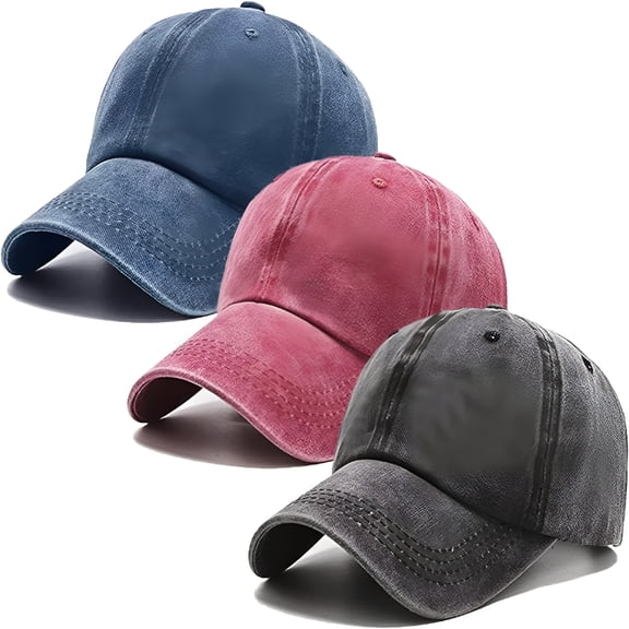 TELOLY 3 Pack Washed Plain Vintage Baseball Cap Cotton Adjustable Twill Bulk Low Profile Classic Dad Hat for Men/Women