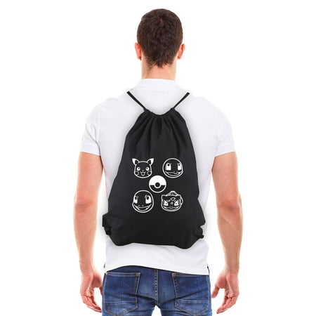 Pokeball Pokemon Eco-Friendly Reusable Draw String Bag Black &