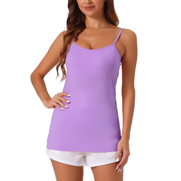 Camisetas de tirantes ajustables para mujer INSPIRE CHIC con sujetador incorporado, corte slim, escote redondo, talla XS, color púrpura
