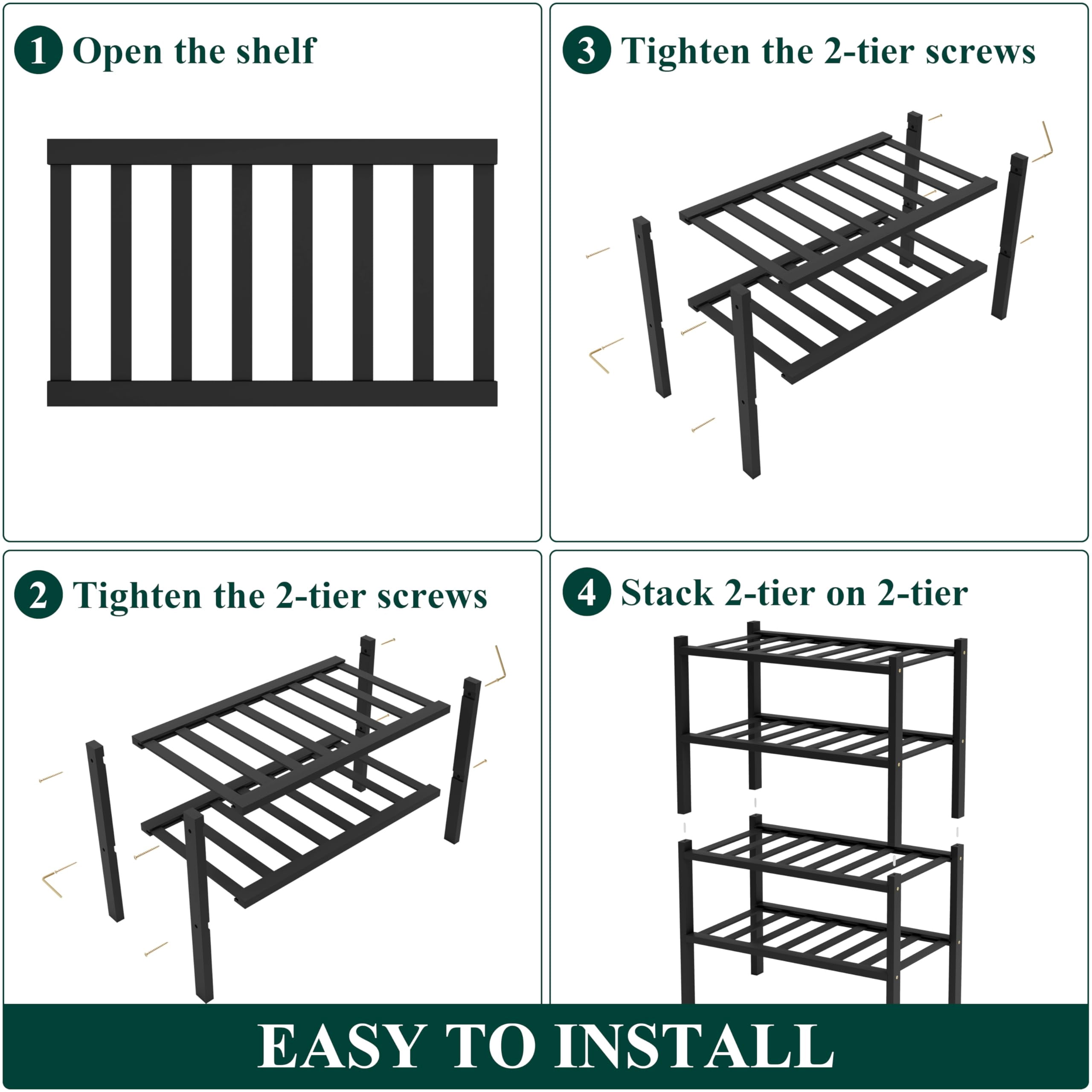 decorUhome Bamboo 4 Tier Small Shoe Rack for Closet, Shoe Storage Organizer, Wood Shoe Shelf for Entryway, Black