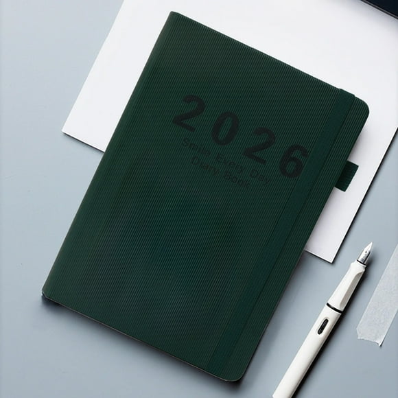 Agenda Diaria Vertical con Correa Estampada, Tamaño A5, Formato 2026 | Verde | 1 Unidad | Material: Papel | 21,5 X 14,5 X 1 Cm | 385 G | Encuadernación Cosida | Cierre Elástico | Tamaño A5 | Agenda V