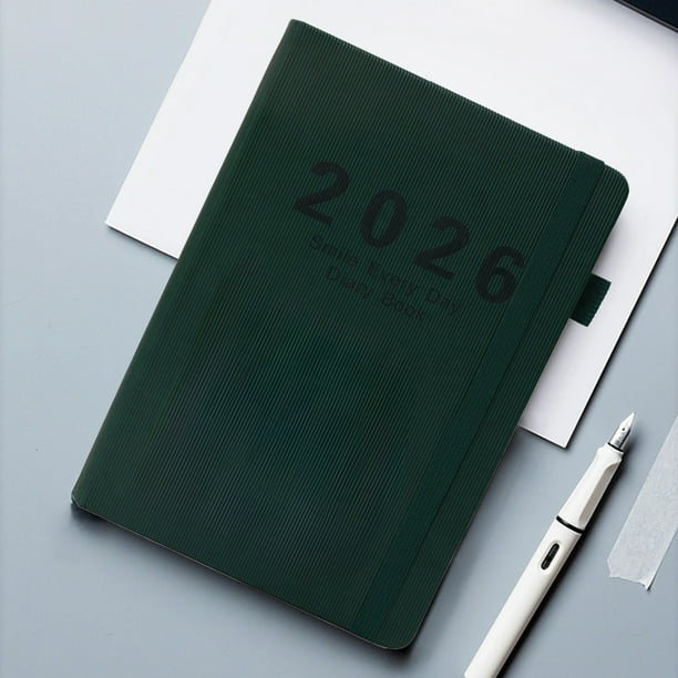 Cuaderno con Calendario Inglés 2026, Agenda Diaria con Correa Estampada Vertical, Calendario Anual