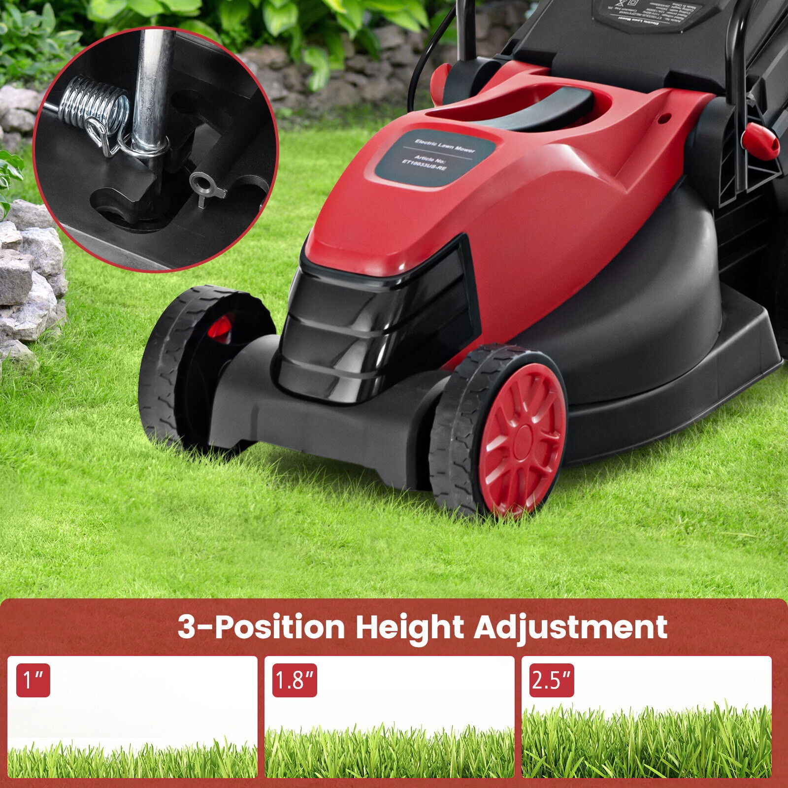 Amijoy Electric Corded Lawn Mower 12-AMP 14-Inch Walk-Behind Lawnmower w/Collection Box