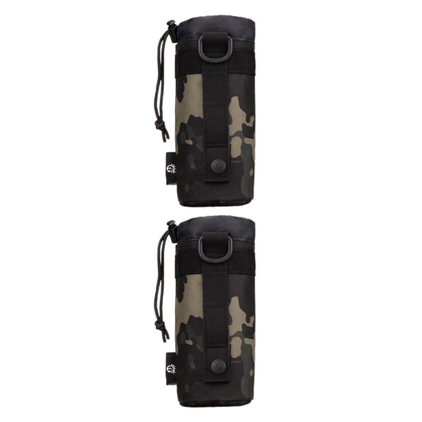 Yuarrent Bolsa portabotellas de agua, funda de nailon, equipo de viaje, taza de almacenamiento, riñonera, accesorios para acampar, camuflaje camuflaje negro 2piezas