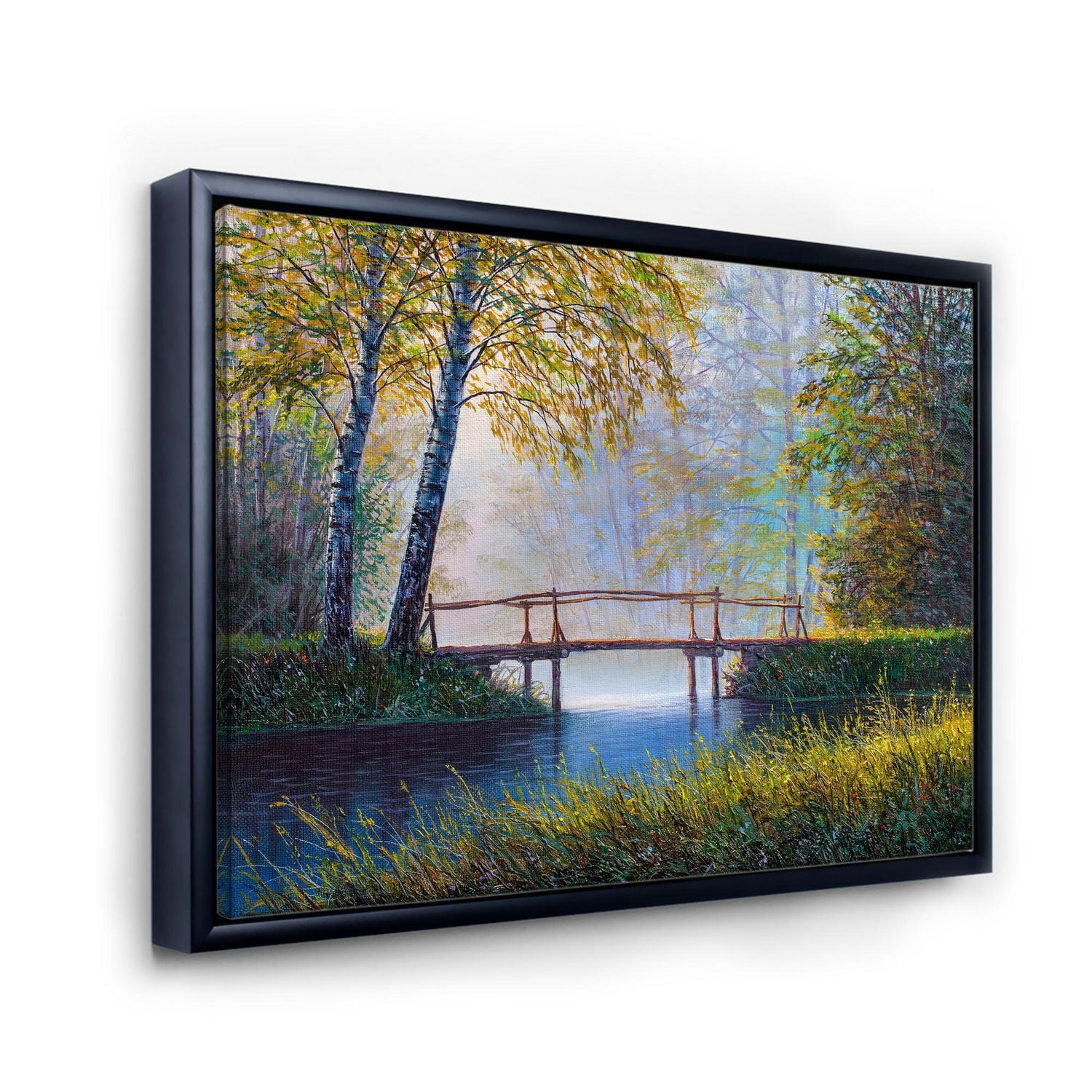 Designart La lumière du soleil du matin et la forêt printanière de l'éveil ART MURAL À CADRE FLOTTÉ