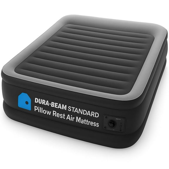 Full Size 64147ED Dura-Beam Standard Pillow Rest Air Mattress with Built-in Electric Pump, Fiber-Tech Construction, 10 Inch Height, 600 Pounds Capacity, Durable Inflatable Bed for Home or Guest Use