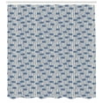 thumbnail image 3 of Tie Dye Shower Curtain, Messy Waves and Small Triangles Indonesian Traditional Pattern Watercolors, Fabric Bathroom Set with Hooks, 69W X 84L Inches Extra Long, Navy Blue and Cream, by Ambesonne, 3 of 3