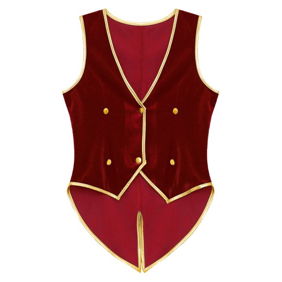 Venjoe Boy Vintage Velvet Medieval Renaissance Outfits Sleeveless Tailcoat Vest Steampunk Victorian Cosplay Jacket Red 10