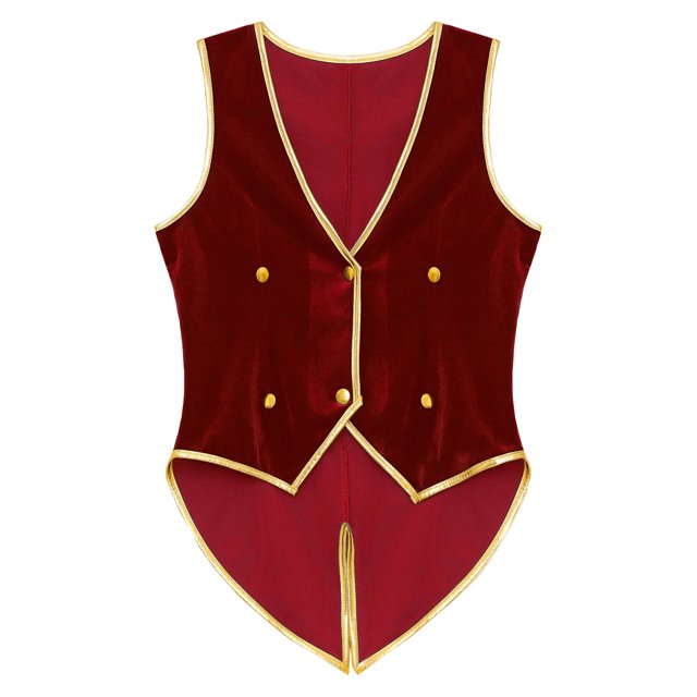 Venjoe Garçon Vintage Velours Médiéval Renaissance Ensembles Sans Manches Queue-de-Pie Gilet Steampunk Victorien Cosplay Veste Rouge 6