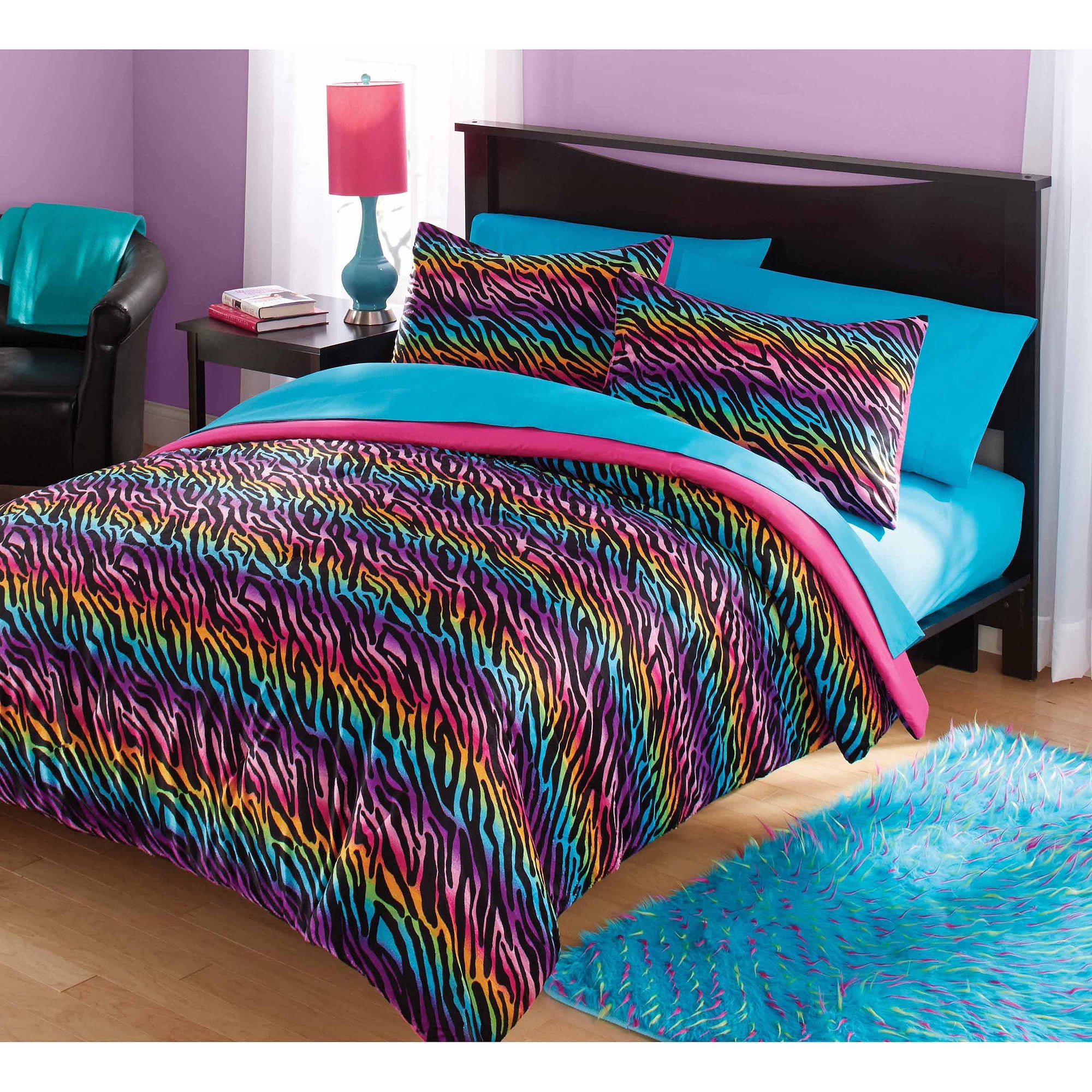 Details about Rainbow Zebra Comforter Set.