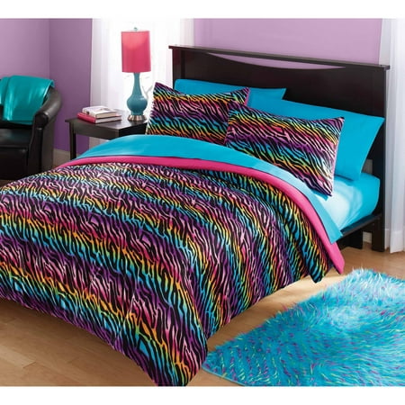 Your Zone Mink Rainbow Zebra Bedding Comforter Set