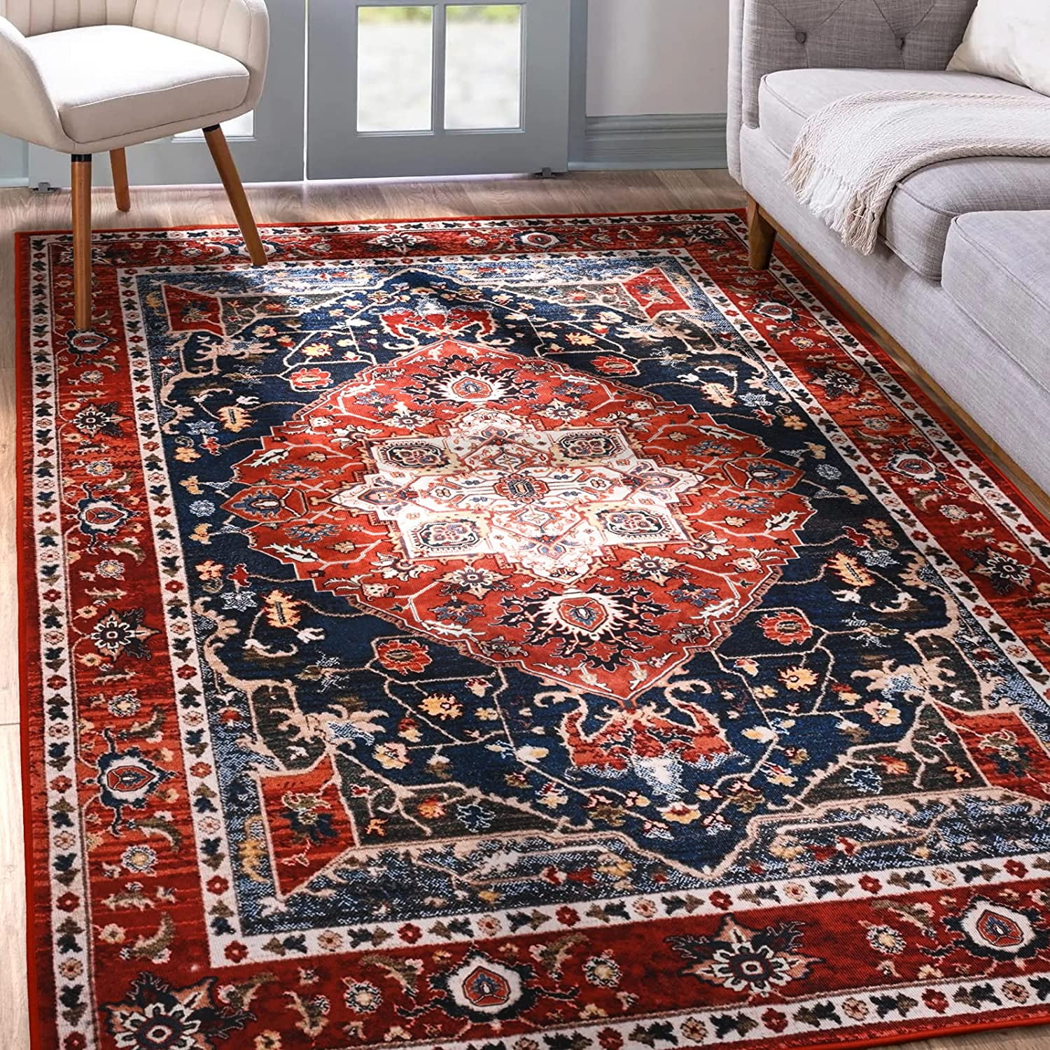 YIKUSH Area Rug 5×7 Rugs for Living Room Blue Area Rug Non-Slip Rug Soft  Boho Floor Mats Floral Carpet - Chai