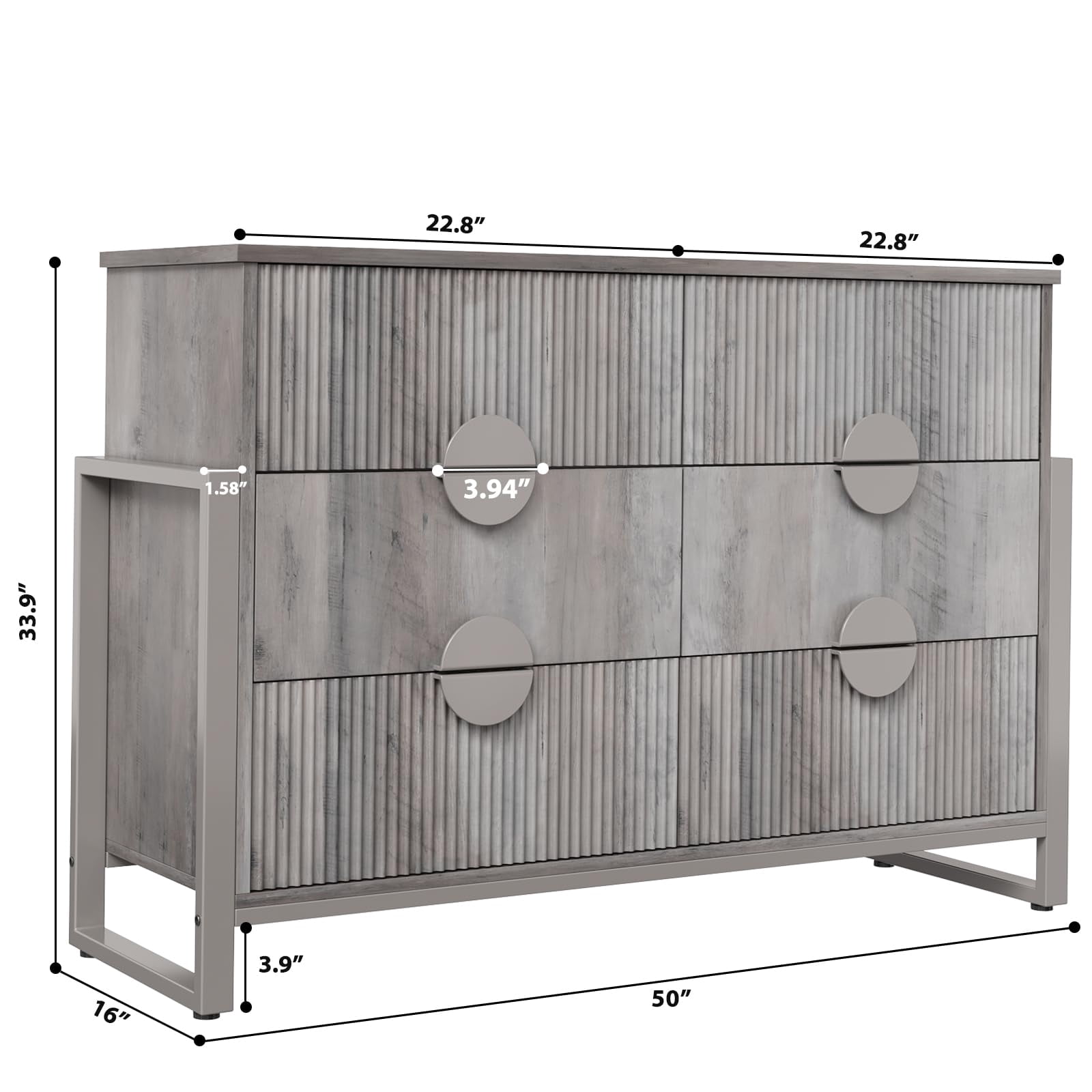 Gray 6 Drawer Dresser for Bedroom, Modern Wide Chest Of Drawers Wood Storage Cabinet for Living Room