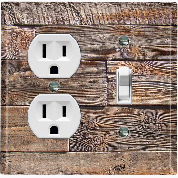 Metal Light Switch Plate Outlet Cover Image of Wood Block Wallpaper WOD006