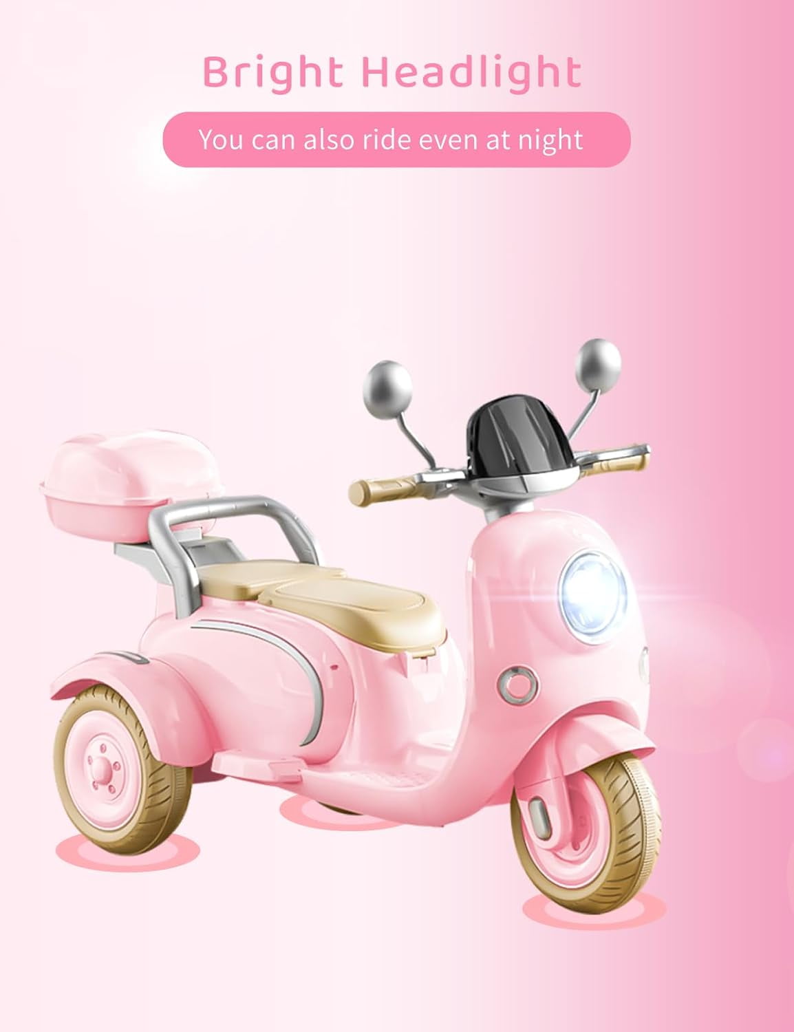 TCARAIWEN Girls Electric Motorcycle, 2 Seats Kids Motorcycle,12V Ride On Scooter for Kids with Storage Compartments, Cute Design with Stable 3-Wheel Structure, Ideal Moped for Girls Ages 3-6 (Pink)