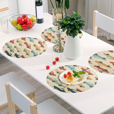 

Round Grid Placemat One Sizex1 Round Placemat PVC Plate Mat，15.4 Inch Non-Slip and Heat Resistant Table Placemat Dining Room Placemat Multicolor Car