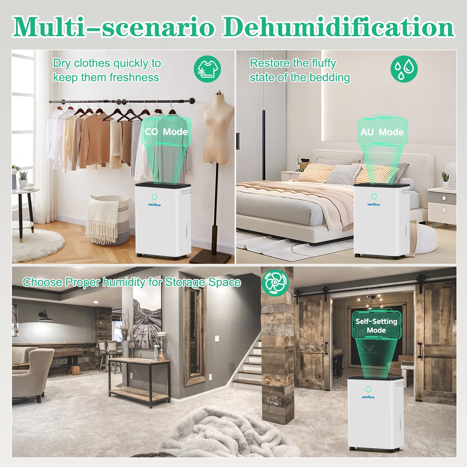 Airfire Dehumidifier, 19 Pint Dehumidifier with Drain Hose, Max 4500 Sq.Ft Dehumidifiers for Home Basement, 0.66 Gal Water Tank, Overflow Protection, Auto Defrost& Drain, Humidity Indicator