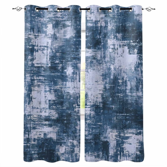 Navy Blue Ombre Blackout Curtains for Bedroom/Living Room, Thermal Insulated Kitchen Curtains, Gradient Abstract Art Vintage Grommet Darkening Window Treatment Drapes 27.5"x39"x2