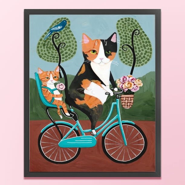 Cuadros Decorativos Hilo de bordar Full Eco-cotton 11CT Impreso Gato monta en bicicleta Punto de cruz Wdftyju embutido en tela