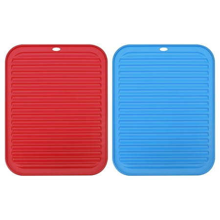 

Unique Bargains Silicone Dish Drying Mat Set Reusable Sink Drain Pad Heat Resistant Red Blue 12 x 9 x 0.24 inch