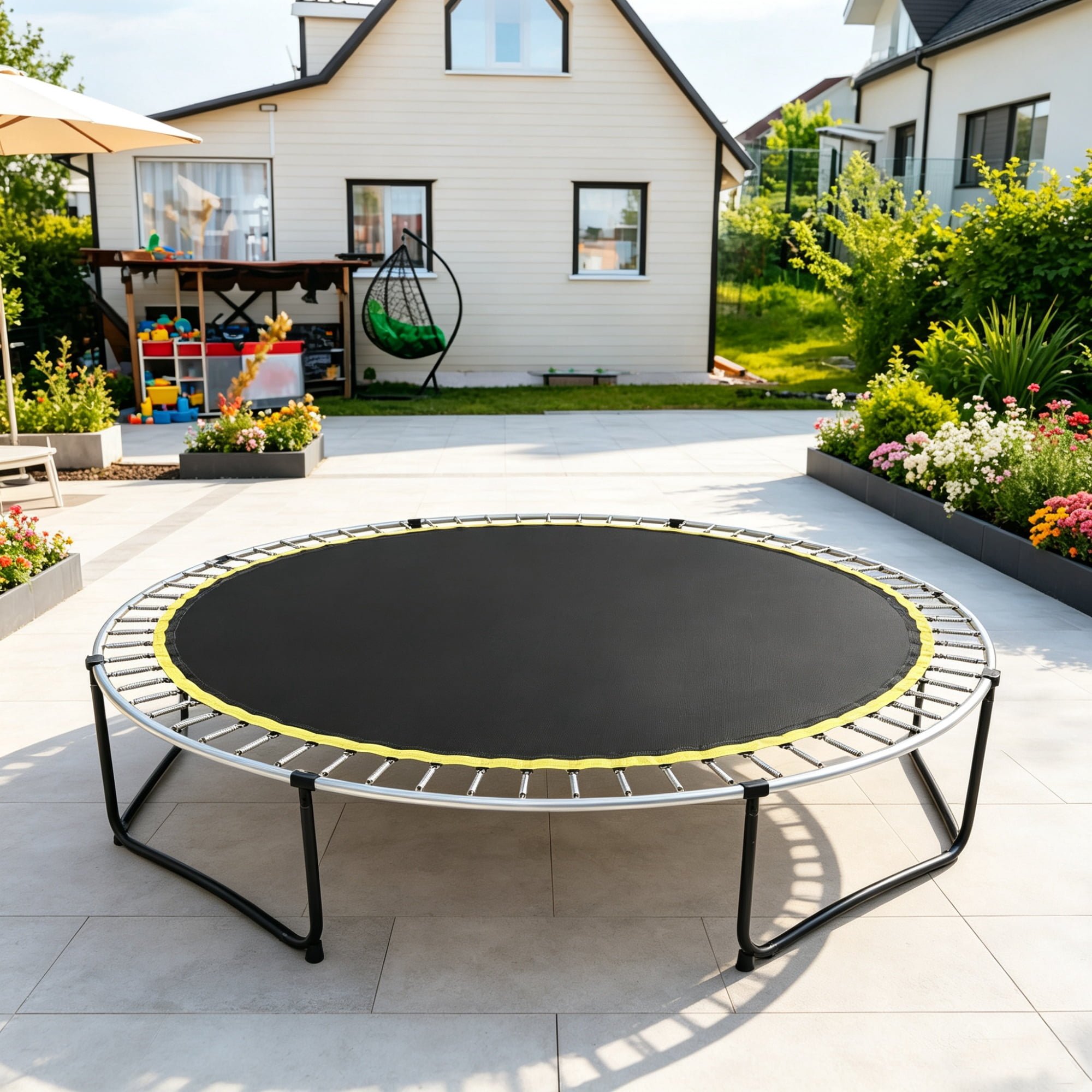 12ft Round Replacement Trampoline Mat, UV-Resistant Jumping Pad with V-Rings & Spring Tool (Fits 5.5" Springs)（Only Trampoline Mat）