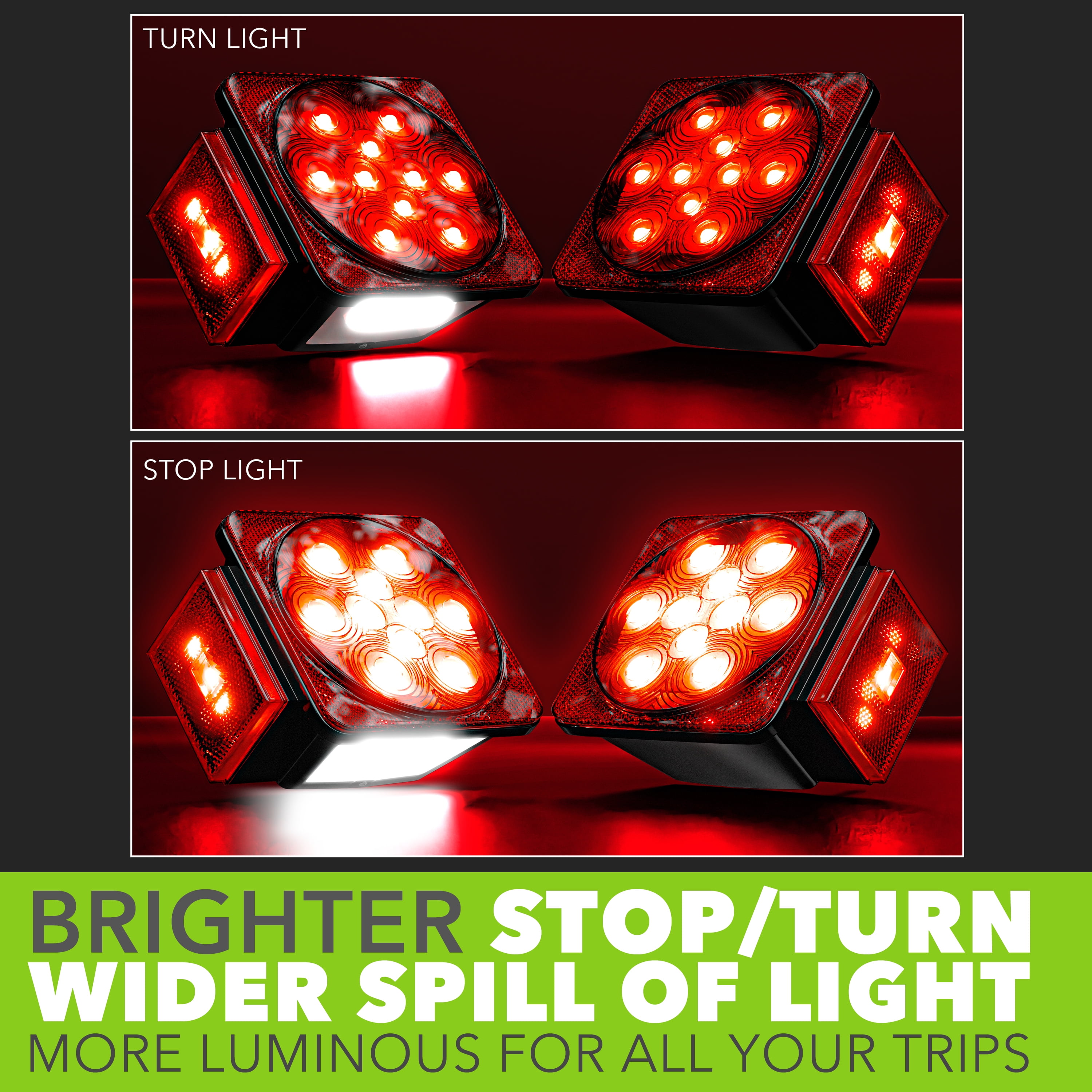 Leisure LED 12V Submersible LED Trailer Tail Light with Red White LED Stop Turn Tail License Brake Running Light Lamp for Under 80 Inch Trailer Boat Truck RV Waterproof Utility Trailer Light Kit