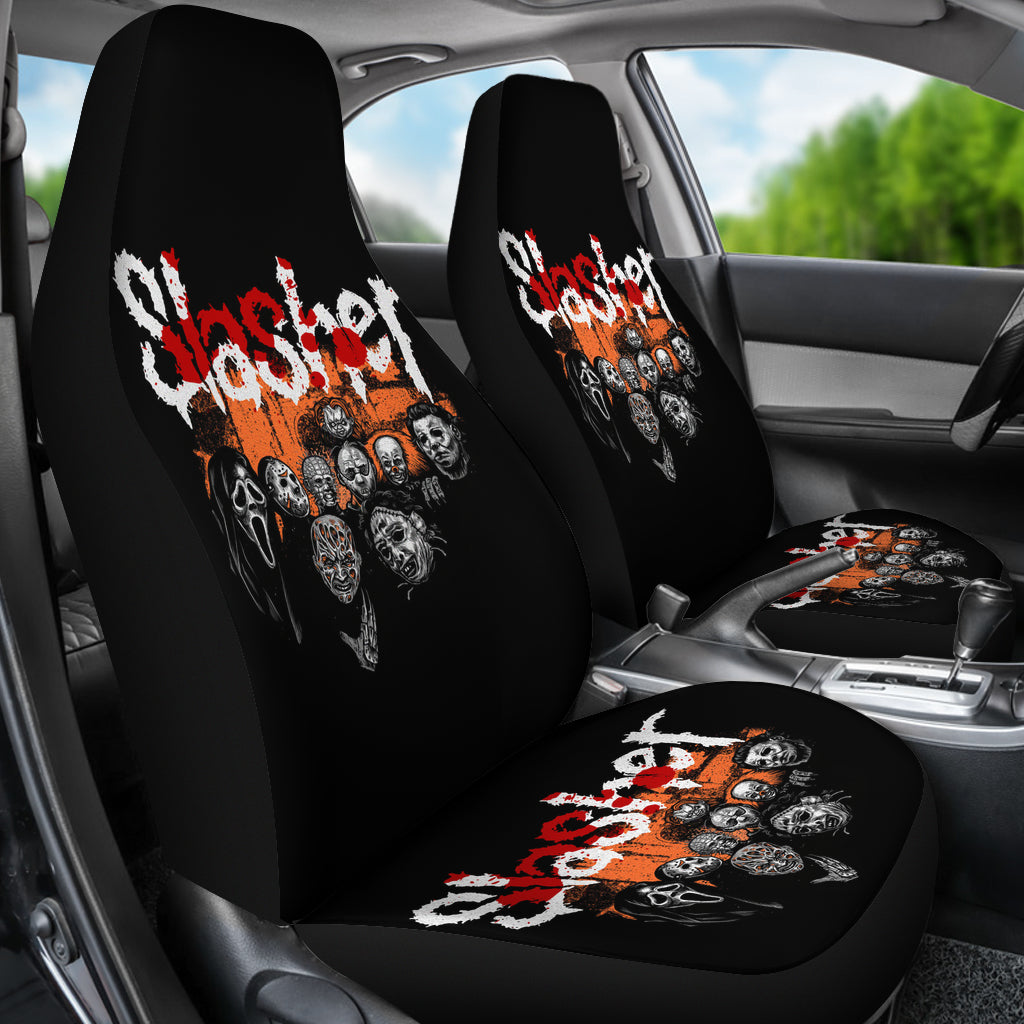 Slasheet Car Seat Covers Set 2Pc With Foaming Lining, Halloween Decorative Automotive Car Decor. Horror Movies Halloween Car Decor