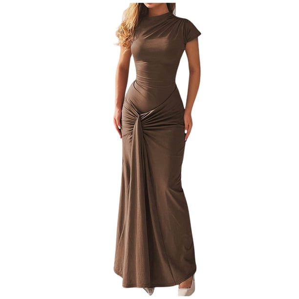 Vestido ajustado con pliegues y cordones para mujer - Manga corta, cintura alta, doble capa - Conjunto informal para fiesta
