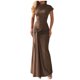 thumbnail image 1 of Vestido ajustado con pliegues y cordones para mujer - Manga corta, cintura alta, doble capa - Conjunto informal para fiesta, 1 of 8