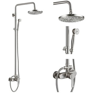 Antique Brass Bathroom Shower Faucet Set Brushed Gold Shower Fixture 8 Inch  Rainfall Shower Head Handheld Shower Cross Handle