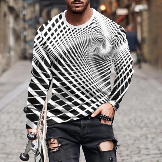 Blusas y camisas de manga larga con cuello redondo para hombre, blusa informal de manga larga con cuello redondo y estampado.