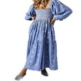 thumbnail image 1 of Robe Longue pour Femmes à Manches Longues, Encolure Carrée, Broderie Florale, Robe Évasée, 1 of 4